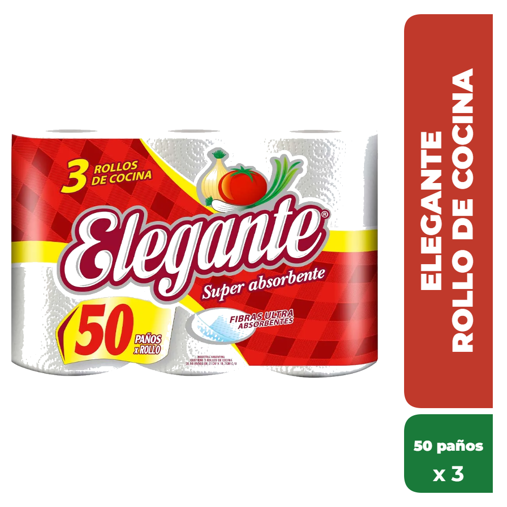 ELEGANTE ROLLO DE COCINA 50 PAÑOS x 3rollos