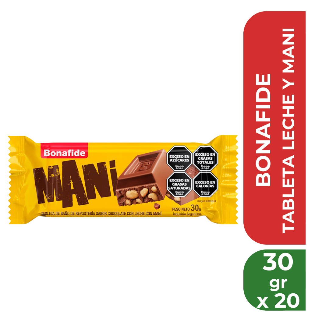 BONAFIDE TABLETA LECHE Y MANI 30gr x20