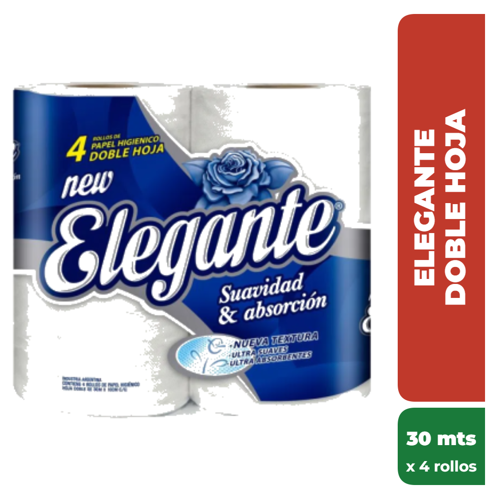 ELEGANTE PAPEL HIGIENICO DOBLE HOJA 30mts x4