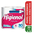 HIGIENOL PAPEL HIGIENICO DOBLE HOJA 30mts x 4rollos
