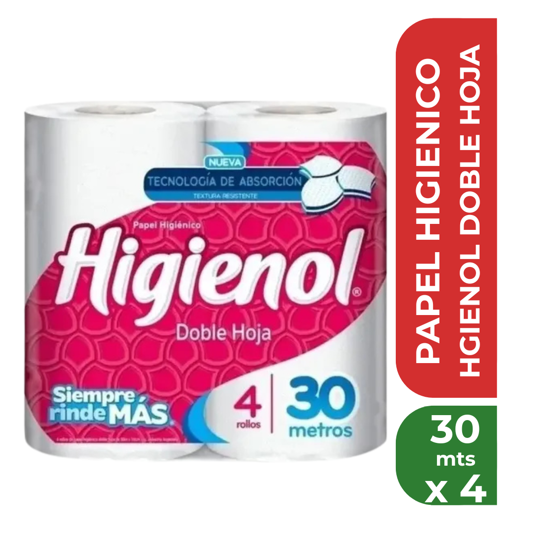 HIGIENOL PAPEL HIGIENICO DOBLE HOJA 30mts x 4rollos