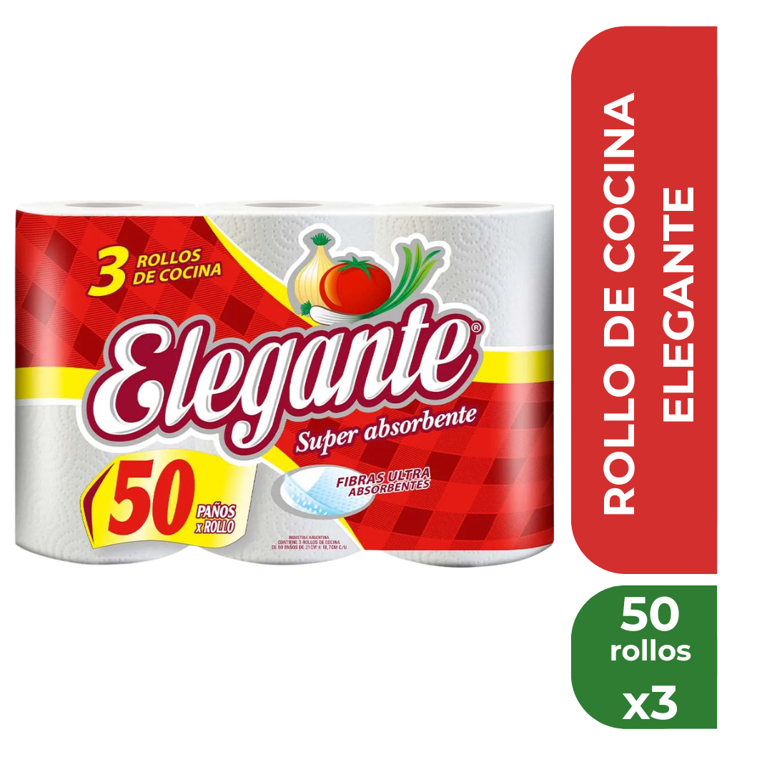 ELEGANTE ROLLO DE COCINA 50 PAÑOS x 3rollos