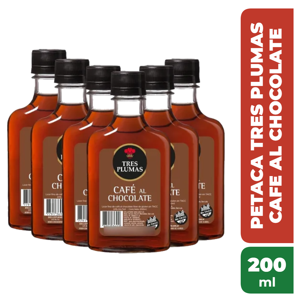 TRES PLUMAS PETACA LICOR CAFE AL CHOCOLATE 200ml