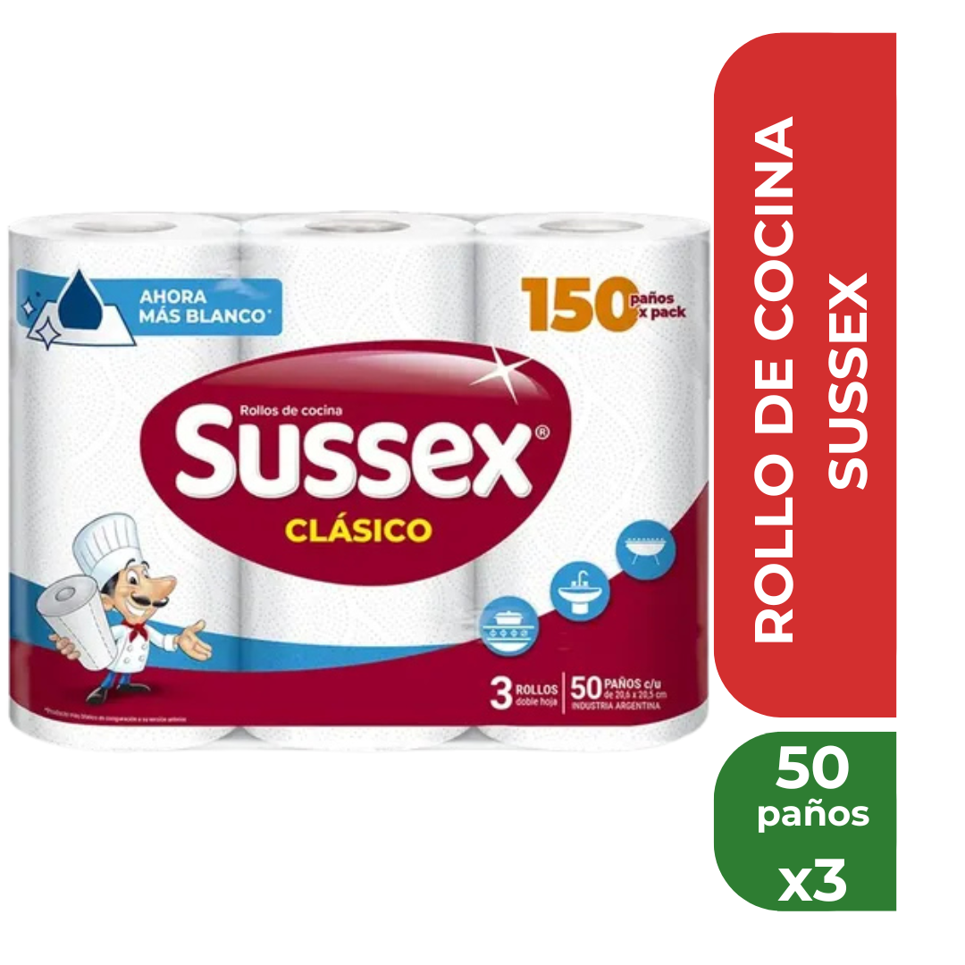 SUSSEX ROLLO DE COCINA 50 PAÑOS x 3rollos